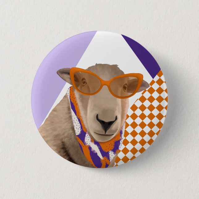 Cute Sheep With Glasses  6 Cm Round Badge (Front)