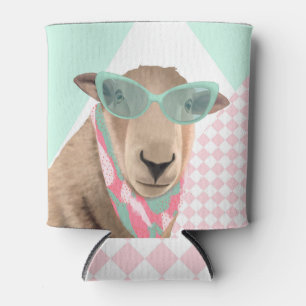 Cute Sheep With Glasses Can Cooler
