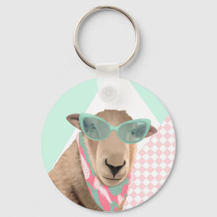 Cute Sheep With Glasses  Key Ring