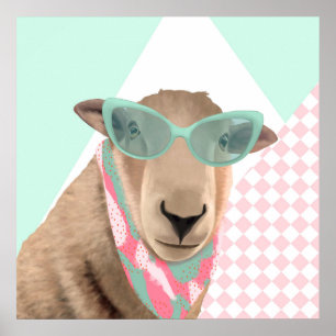 Cute Sheep With Glasses  Poster