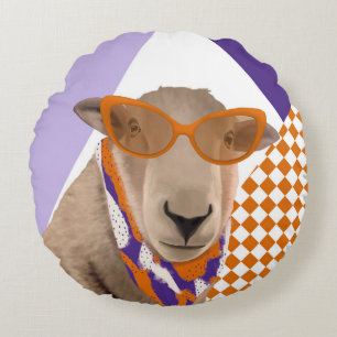 Cute Sheep With Glasses Round Cushion