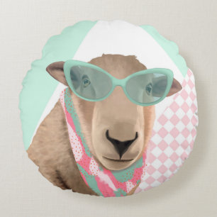 Cute Sheep With Glasses  Round Cushion
