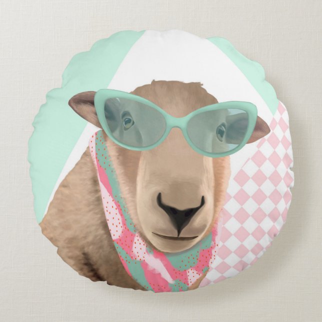 Cute Sheep With Glasses  Round Cushion (Front)