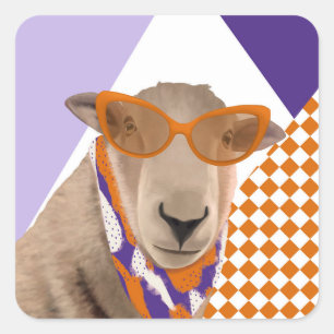 Cute Sheep With Glasses  Square Sticker