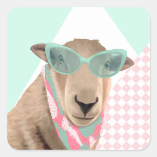Cute Sheep With Glasses  Square Sticker