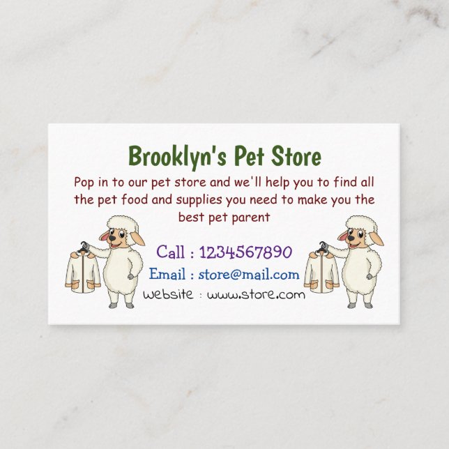 Cute sheep with jacket cartoon  business card (Front)