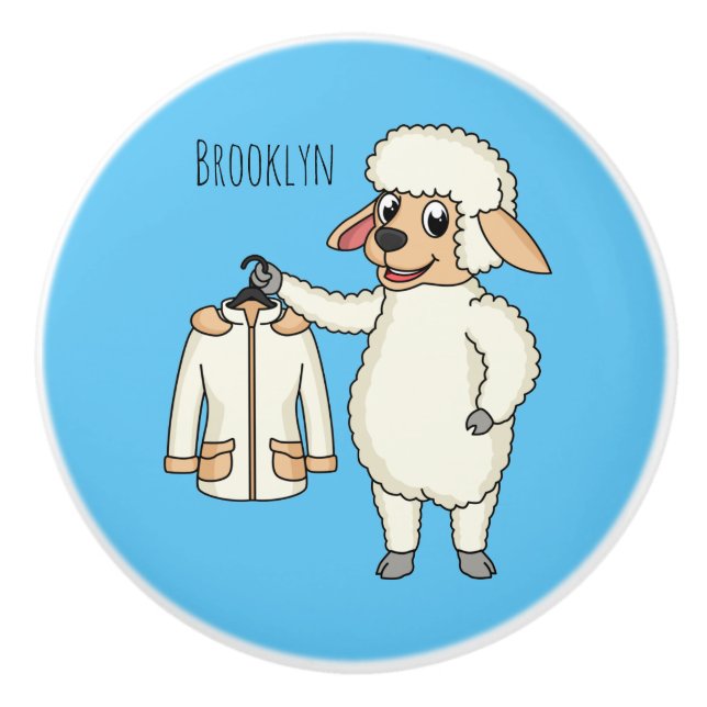 Cute sheep with jacket cartoon ceramic knob (Front)