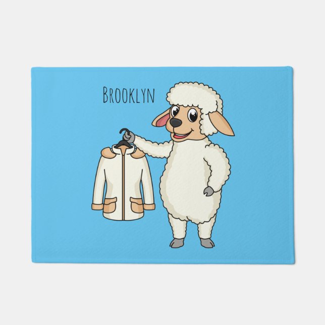 Cute sheep with jacket cartoon doormat (Front)