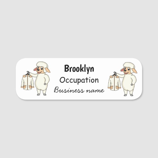 Cute sheep with jacket cartoon  name tag (Front)