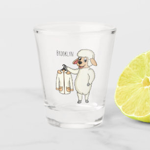 Cute sheep with jacket cartoon shot glass