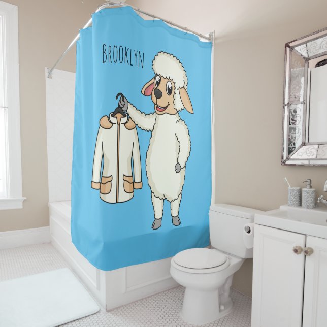 Cute sheep with jacket cartoon shower curtain (In Situ)