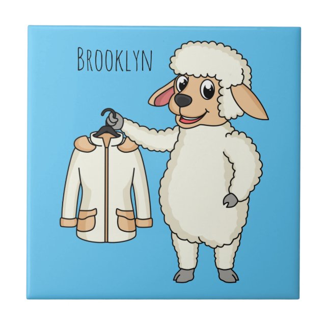 Cute sheep with jacket cartoon tile (Front)