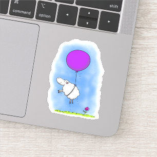Cute sheep with purple balloon whimsical cartoon