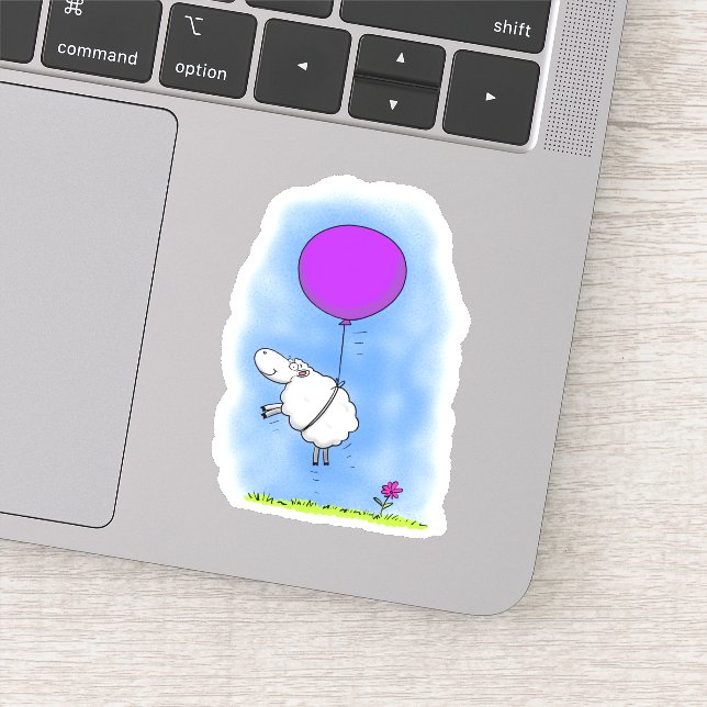 Cute sheep with purple balloon whimsical cartoon (Detail)