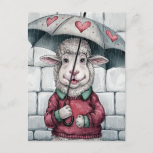 Cute Sheep With Umbrella Postcard