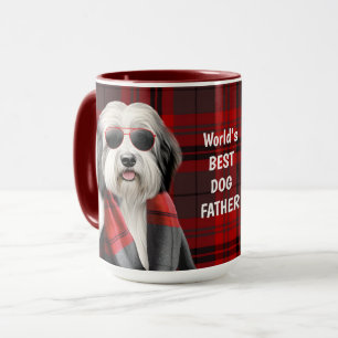 Cute Sheepdog in a Scarf with Red Plaid Funny Mug