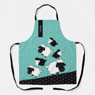Cute Sheeps Illustration Black And White Apron