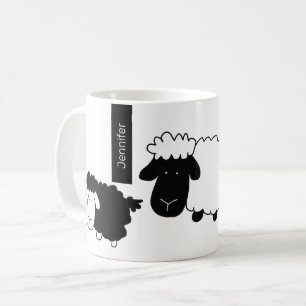Cute Sheeps Illustration Black And White Coffee Mug