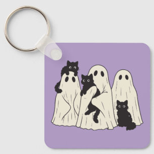 Cute Sheet Ghosts and Black Cats Halloween Key Ring