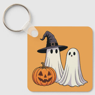 Cute Sheet Ghosts with Witch Hat & Pumpkin Key Ring