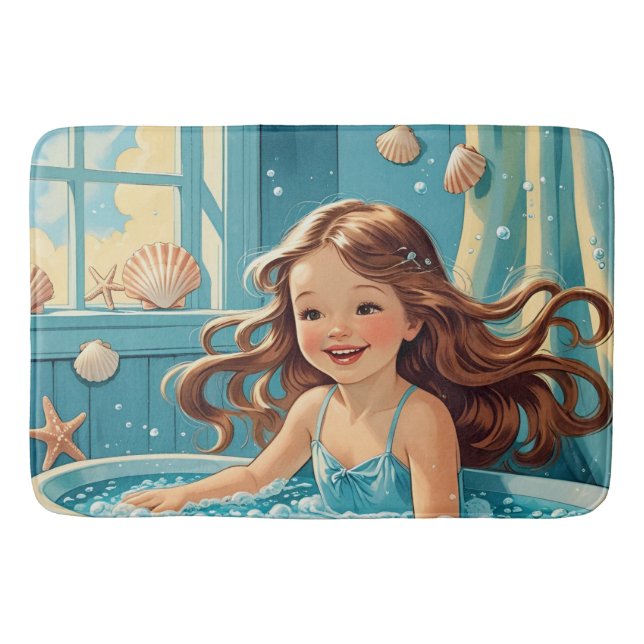 Cute shells Ocean-Themed Bath Time Girl Mat (Front)