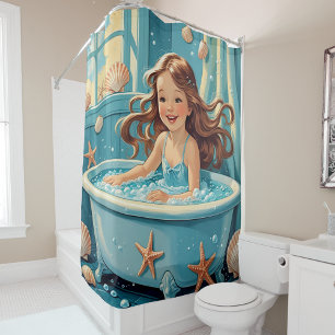 Cute shells Ocean-Themed Bath Time Girl Shower Curtain