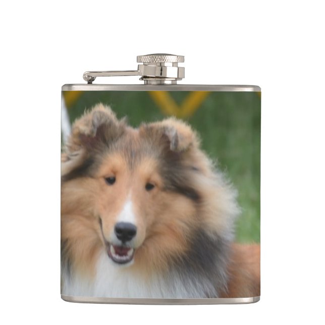 Cute Sheltie Hip Flask (Front)