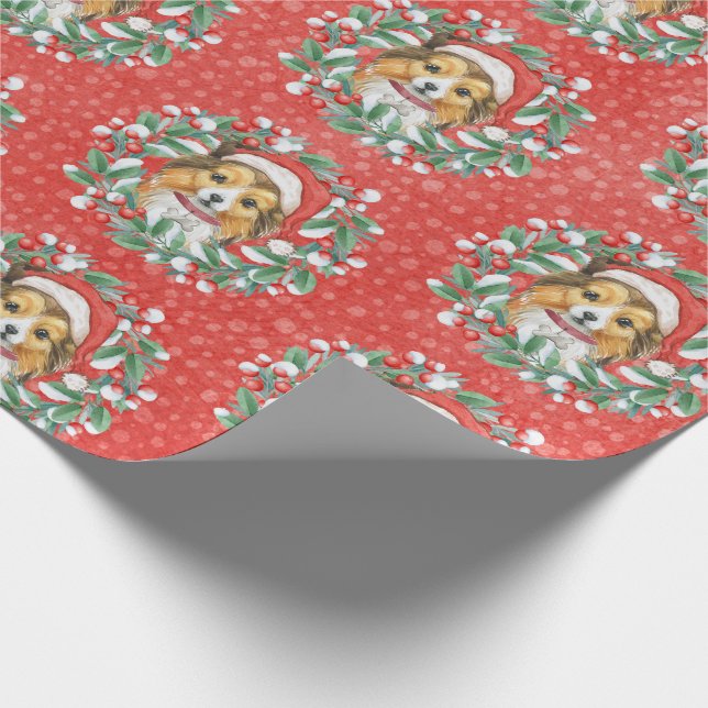Cute Sheltie in Christmas Wreath Wrapping Paper (Corner)