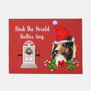 Cute Sheltie Santa Christmas Doormat