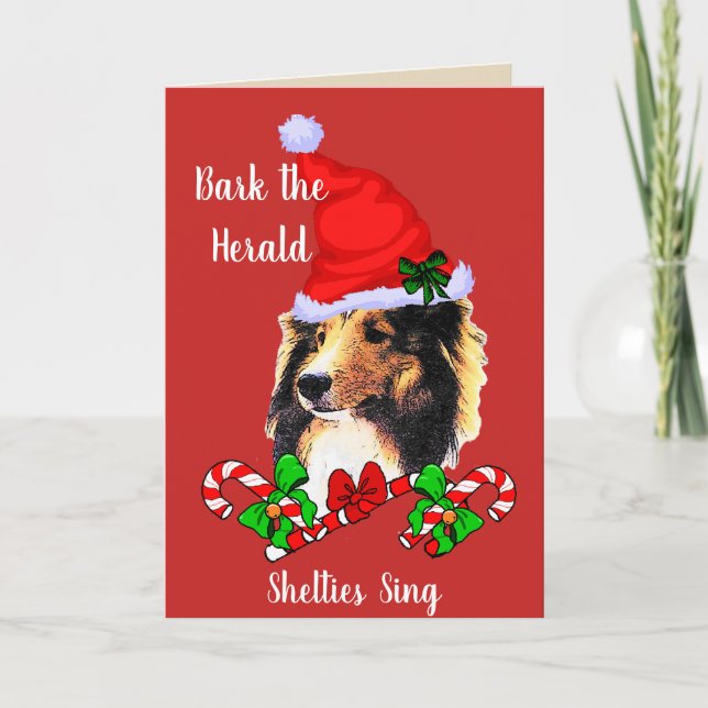 Cute Sheltie Santa Christmas Holiday Card (Front)