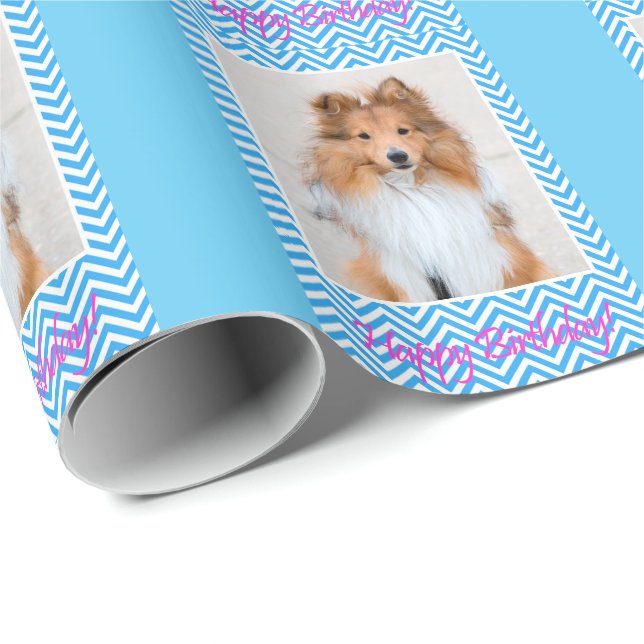 Cute Sheltie Shetland Sheepdog Happy Birthday Wrapping Paper (Roll Corner)