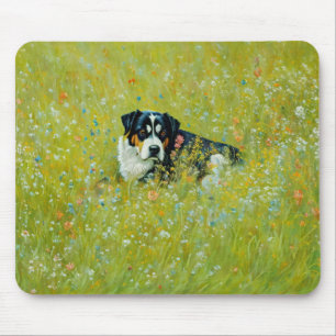 Cute Shepherd Mix Dog Whimsical Art Flowers  Mouse Mat