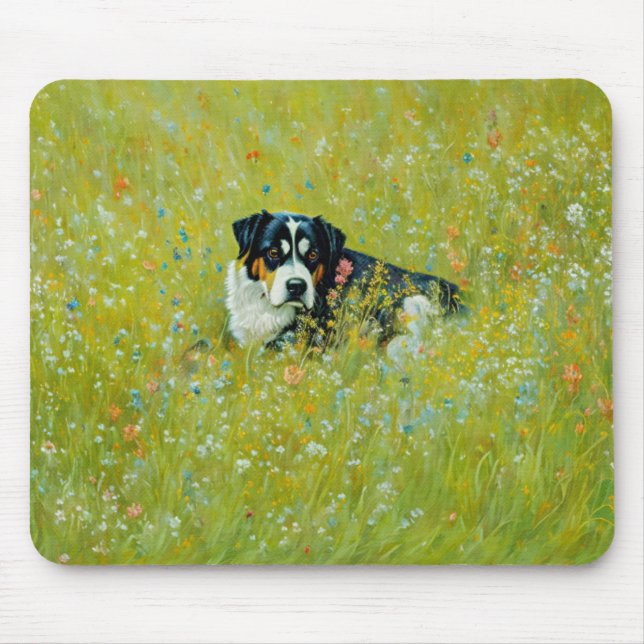 Cute Shepherd Mix Dog Whimsical Art Flowers  Mouse Mat (Front)