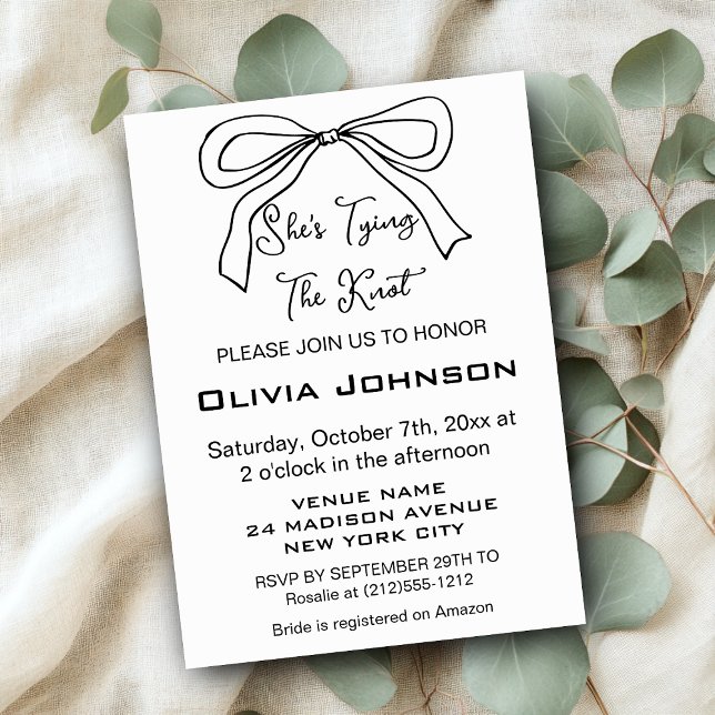 Cute She's Tying the Knot Black Bow Bridal Shower Invitation (Cute She's Tying the Knot Black Bow Bridal Shower Invitation)