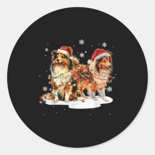 Cute Shetland Sheepdog Dog Christmas Lights Xmas H Classic Round Sticker