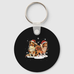 Cute Shetland Sheepdog Dog Christmas Lights Xmas H Key Ring
