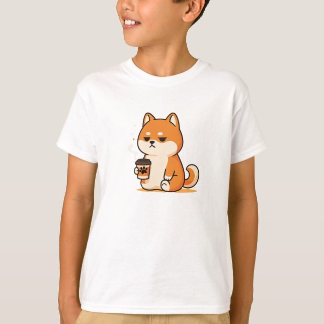 Cute shiba dog coffee lover Design- T-Shirt (Front)