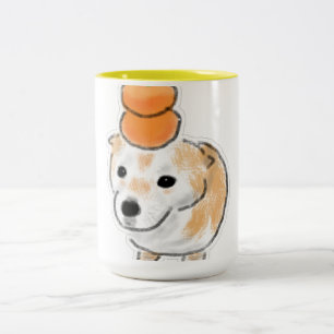 Cute Shiba Dog with Tangerines Mandarins on Head I Two-Tone Coffee Mug