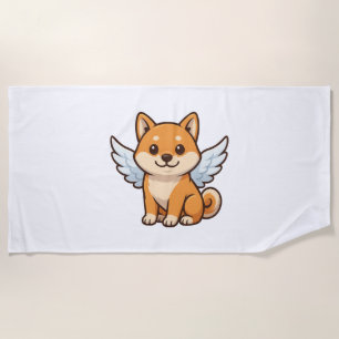 Cute Shiba Inu angel cartoon dog happiness Beach Towel