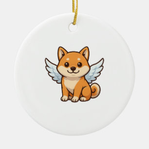 Cute Shiba Inu angel cartoon dog happiness Ceramic Tree Decoration