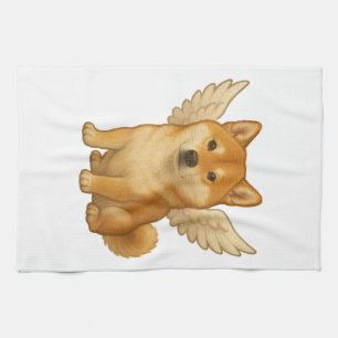 Cute Shiba Inu angel cartoon happy dog Tea Towel