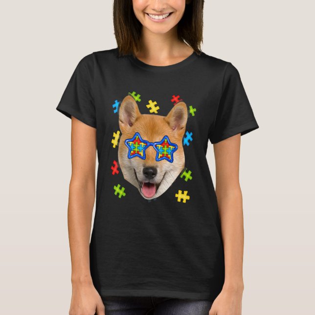 Cute Shiba Inu Autism Puzzle Sunglasses Puppies Ow T-Shirt (Front)