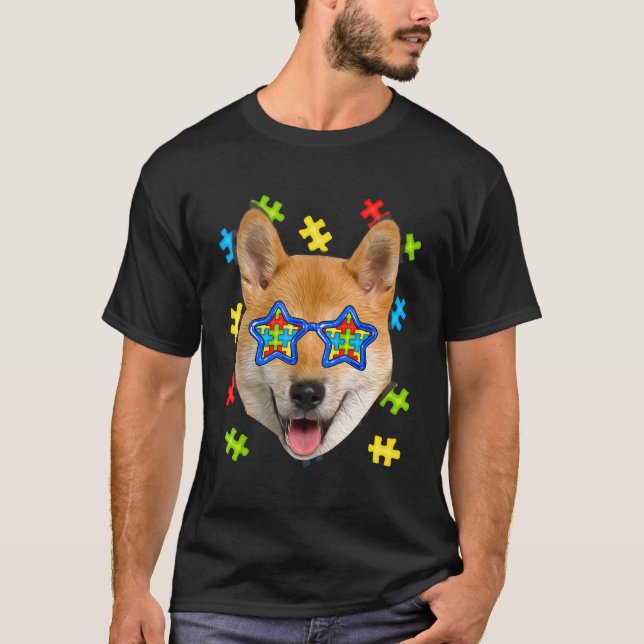 Cute Shiba Inu Autism Puzzle Sunglasses Puppies Ow T-Shirt (Front)