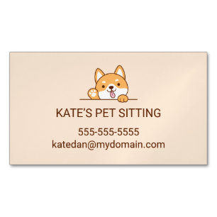 Cute Shiba Inu Corgi Dog Pet Sitting Service Magnetic Business Card