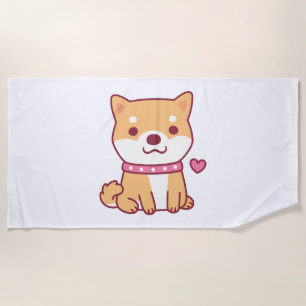 Cute Shiba Inu Dog Beach Towel