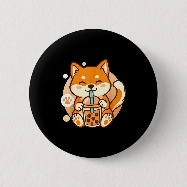 Cute Shiba Inu Dog Bubble Boba Tea Anime Kawaii Ne 6 Cm Round Badge (Front)