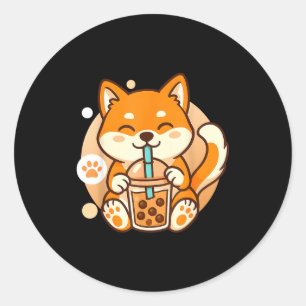 Cute Shiba Inu Dog Bubble Boba Tea Anime Kawaii Ne Classic Round Sticker