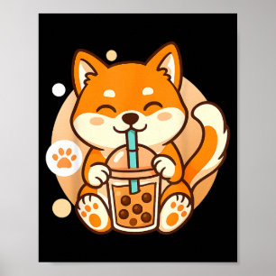 Cute Shiba Inu Dog Bubble Boba Tea Anime Kawaii Ne Poster