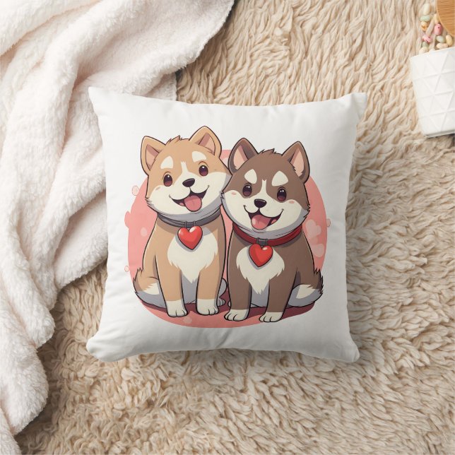 Cute Shiba Inu Dog Couple in Love Cushion (Blanket)