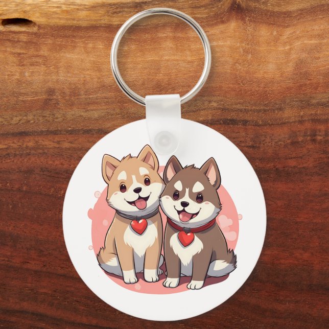 Cute Shiba Inu Dog Couple in Love Key Ring (Front)